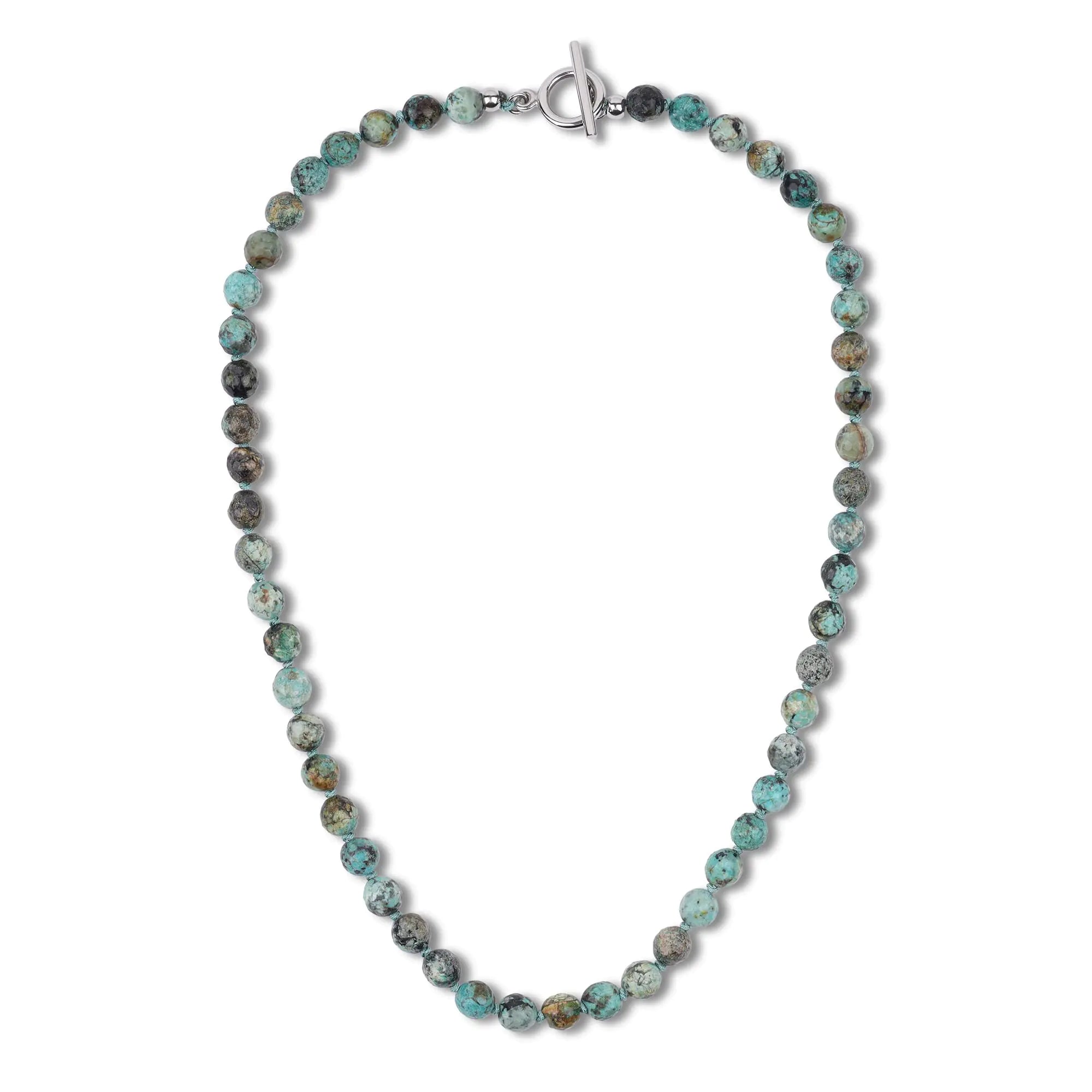 Men's African Turquoise Crystal Bead Necklace with OT Buckle - 24 Inch