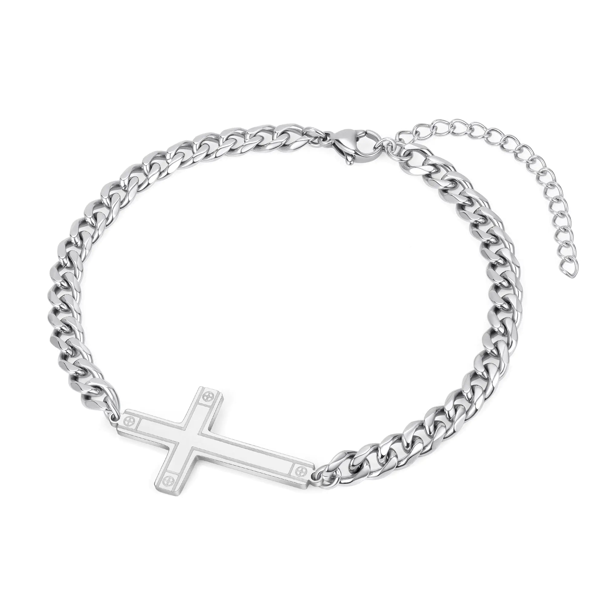 Men's Silver Cross Cuban Bracelet