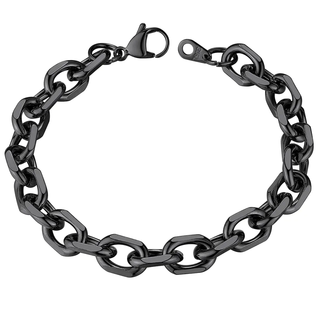 Black Rolo Link Men's Bracelet 9mm - 8.3 inch