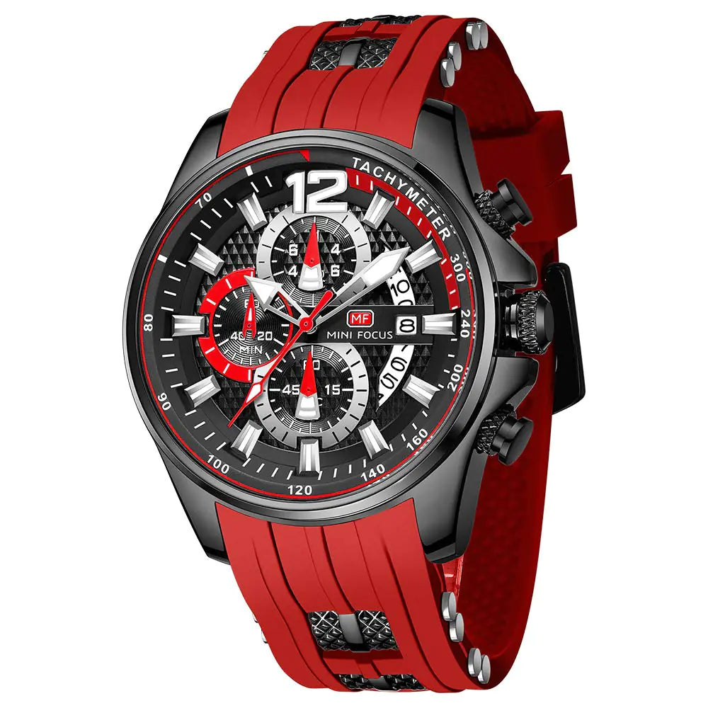 Mini Focus Chrono Master Silicon Strap Men's Watch - Red & Black