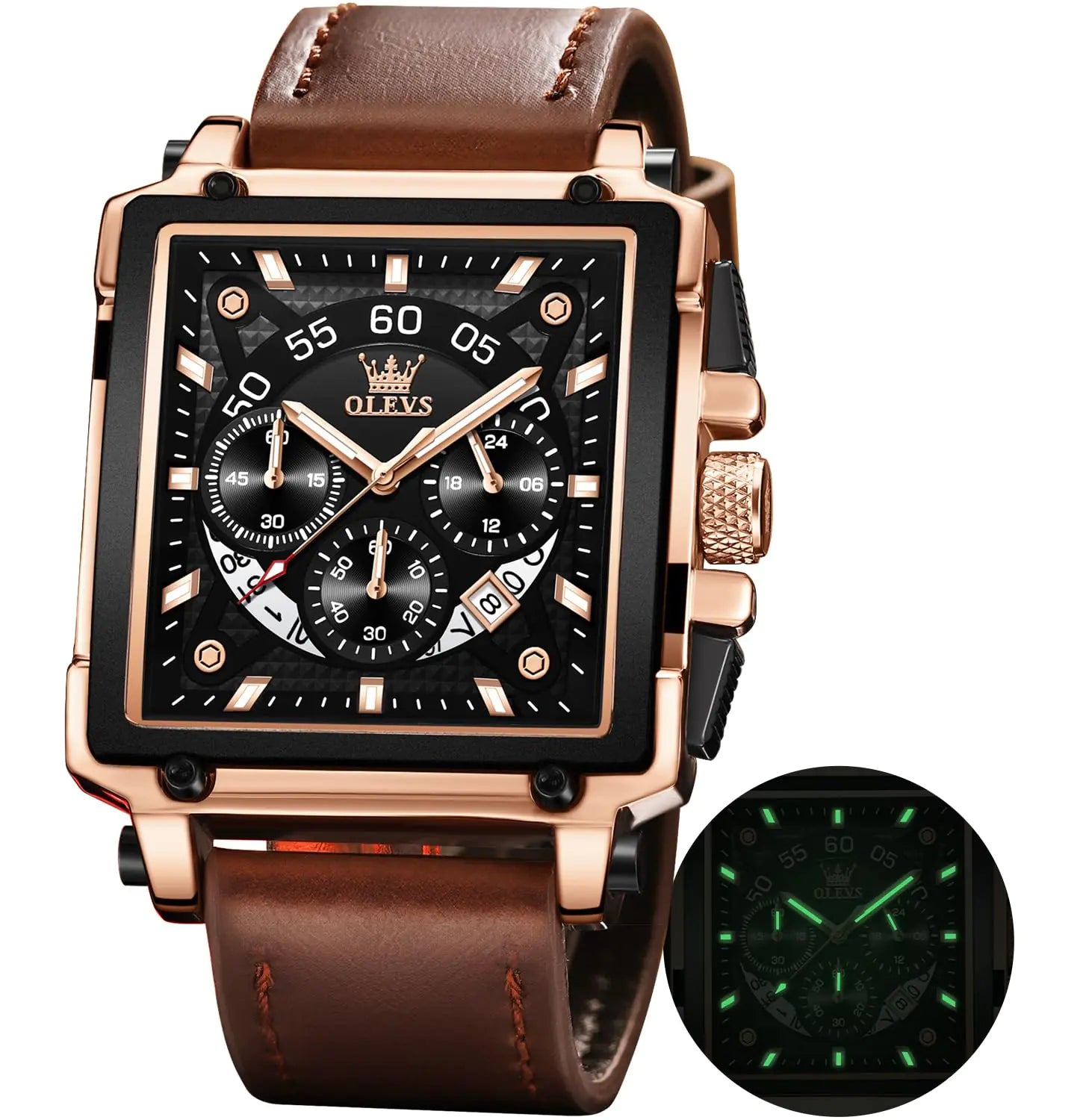 OLEVS Men's Leather Quartz Chronograph Watch