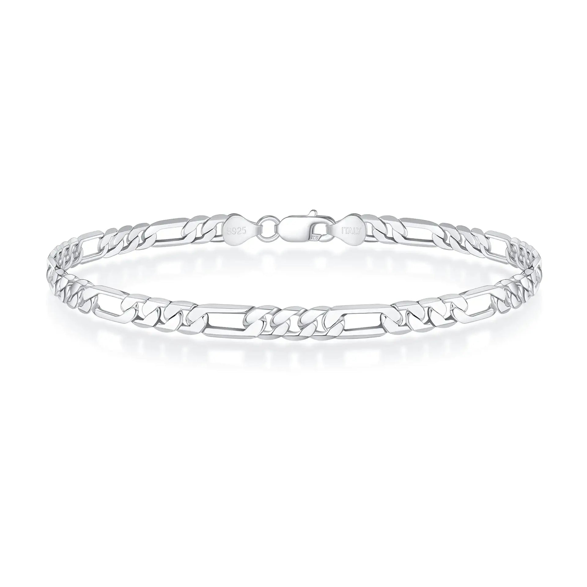 4mm Figaro Bracelet – 925 Silver, 8.5 - Ace Fashion