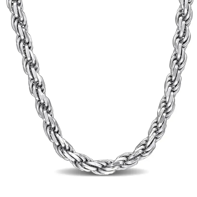 Unisex Italian Sterling Rope Chain - 3MM Rhodium Plated - Ace Fashion