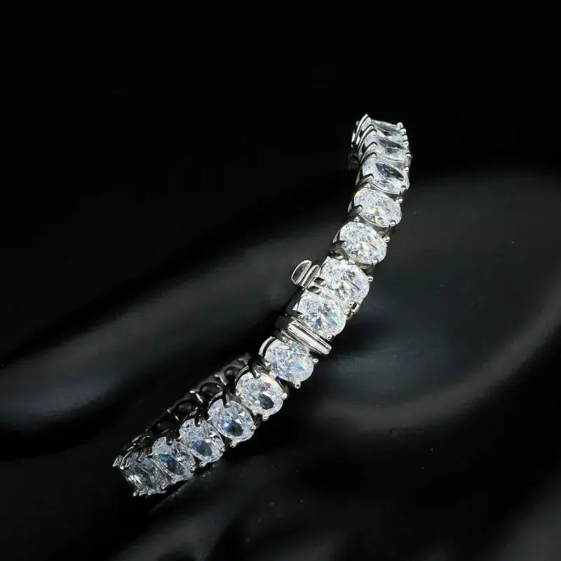 Sterling Silver Zircon Oval Link Bracelet - Ace Fashion