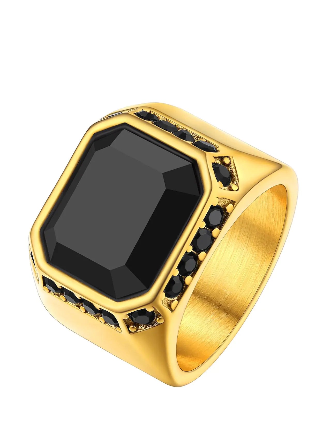 Black Onyx Men's Wedding Band Gold Signet Ring