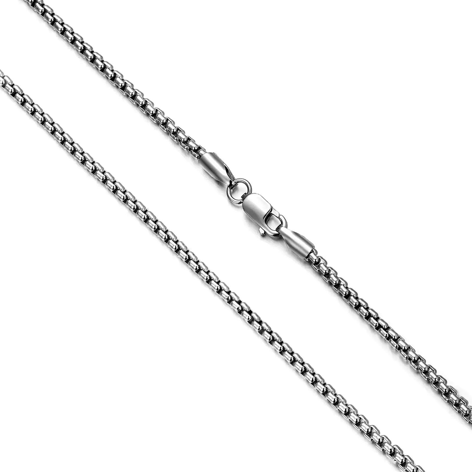2MM Sterling Silver Rolo Chain – 24" Solid Box Necklace - Ace Fashion