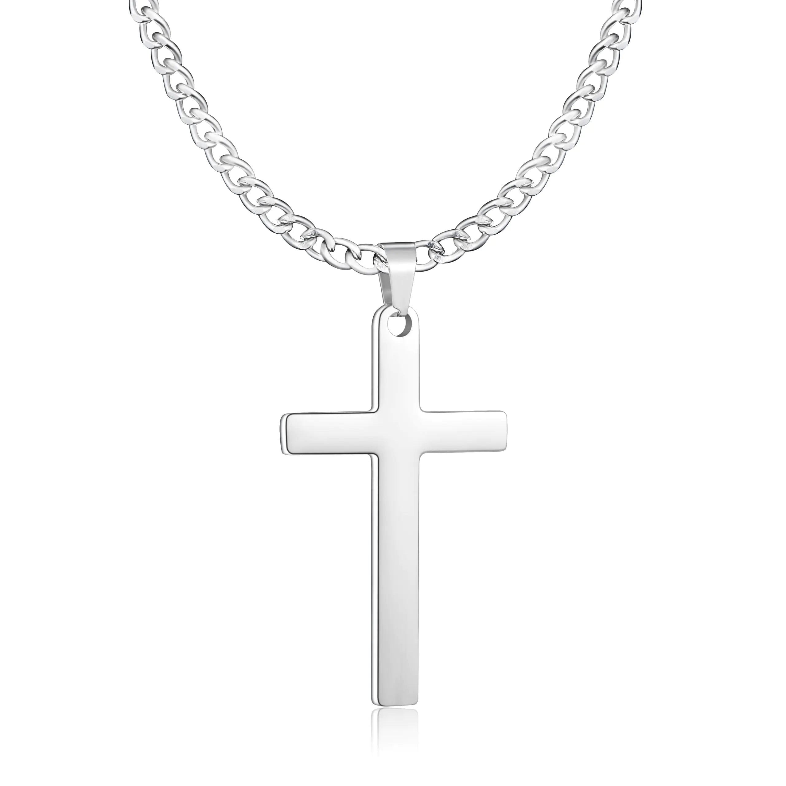 Silver Steel Cross Pendant Necklace