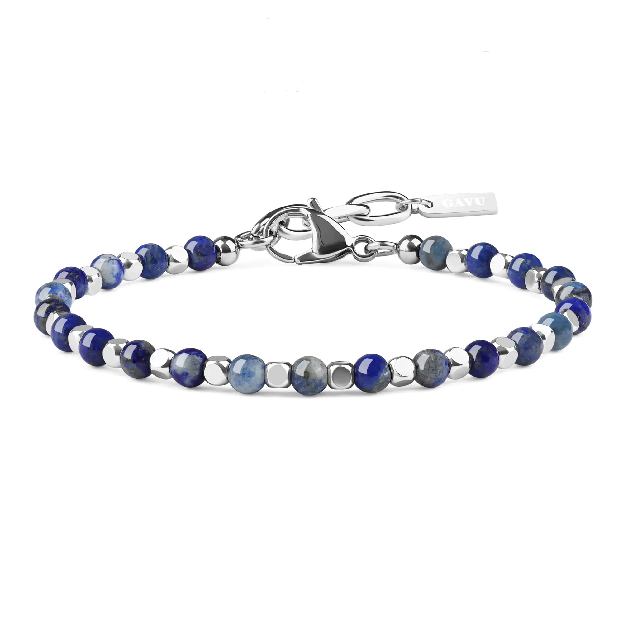 Lapis Lazuli Men’s Beaded Bracelet with Stainless Steel
