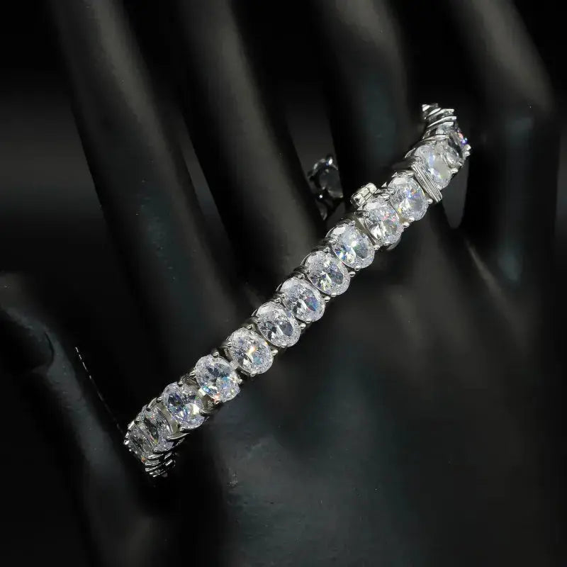 Sterling Silver Zircon Oval Link Bracelet - Ace Fashion