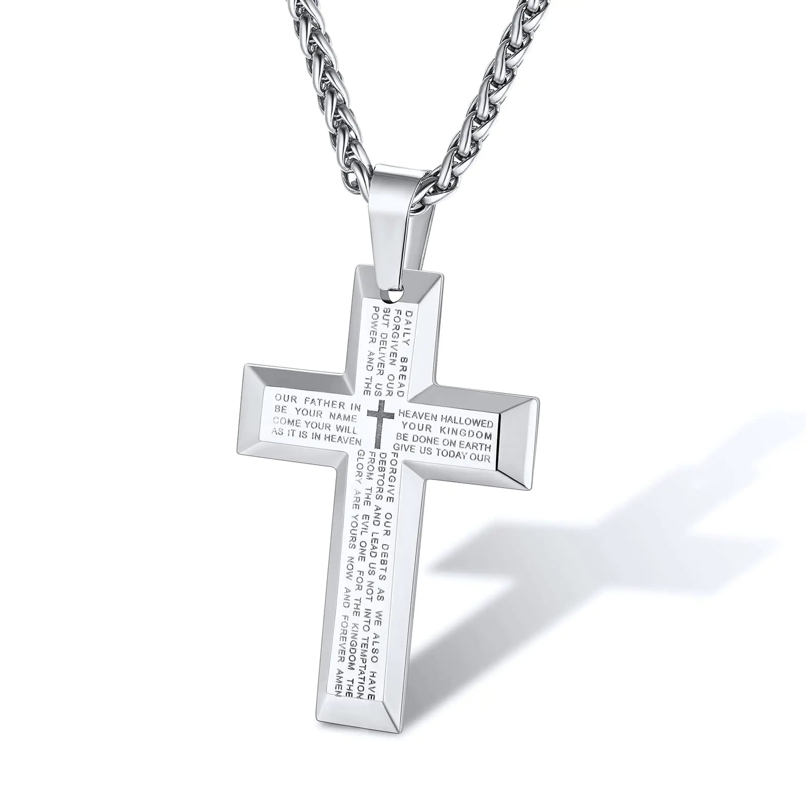 Stainless Steel Bible Verse Men's Cross Necklace