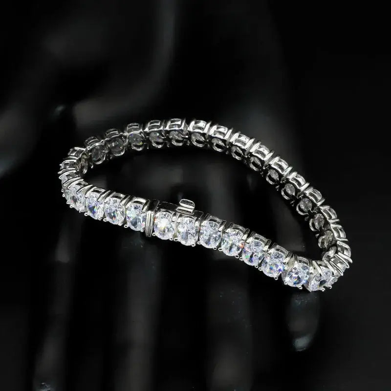 Sterling Silver Zircon Oval Link Bracelet - Ace Fashion