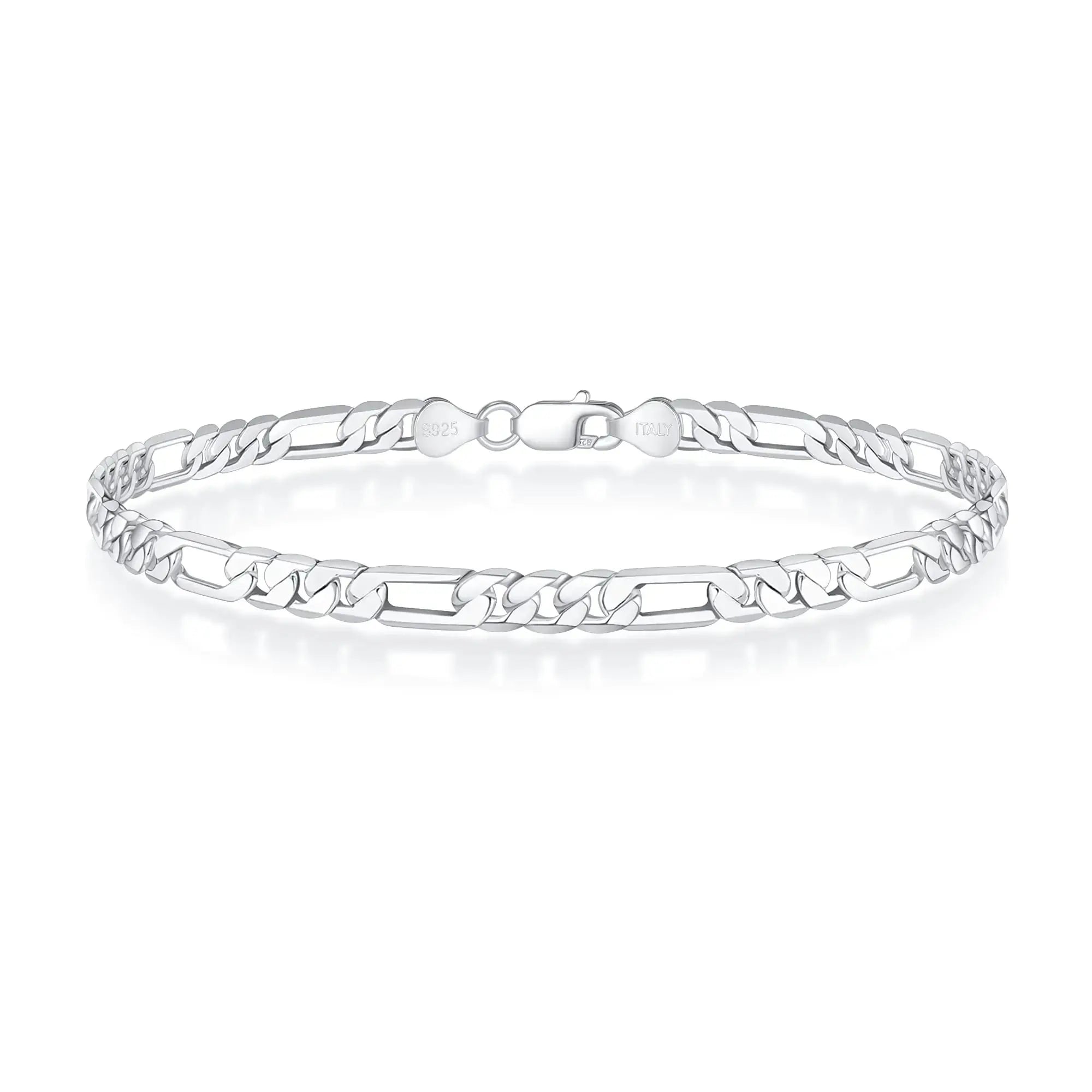 4mm Figaro Bracelet – 925 Silver, 8.5 - Ace Fashion
