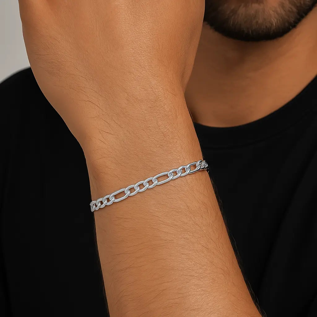 4mm Figaro Bracelet – 925 Silver, 8.5 - Ace Fashion