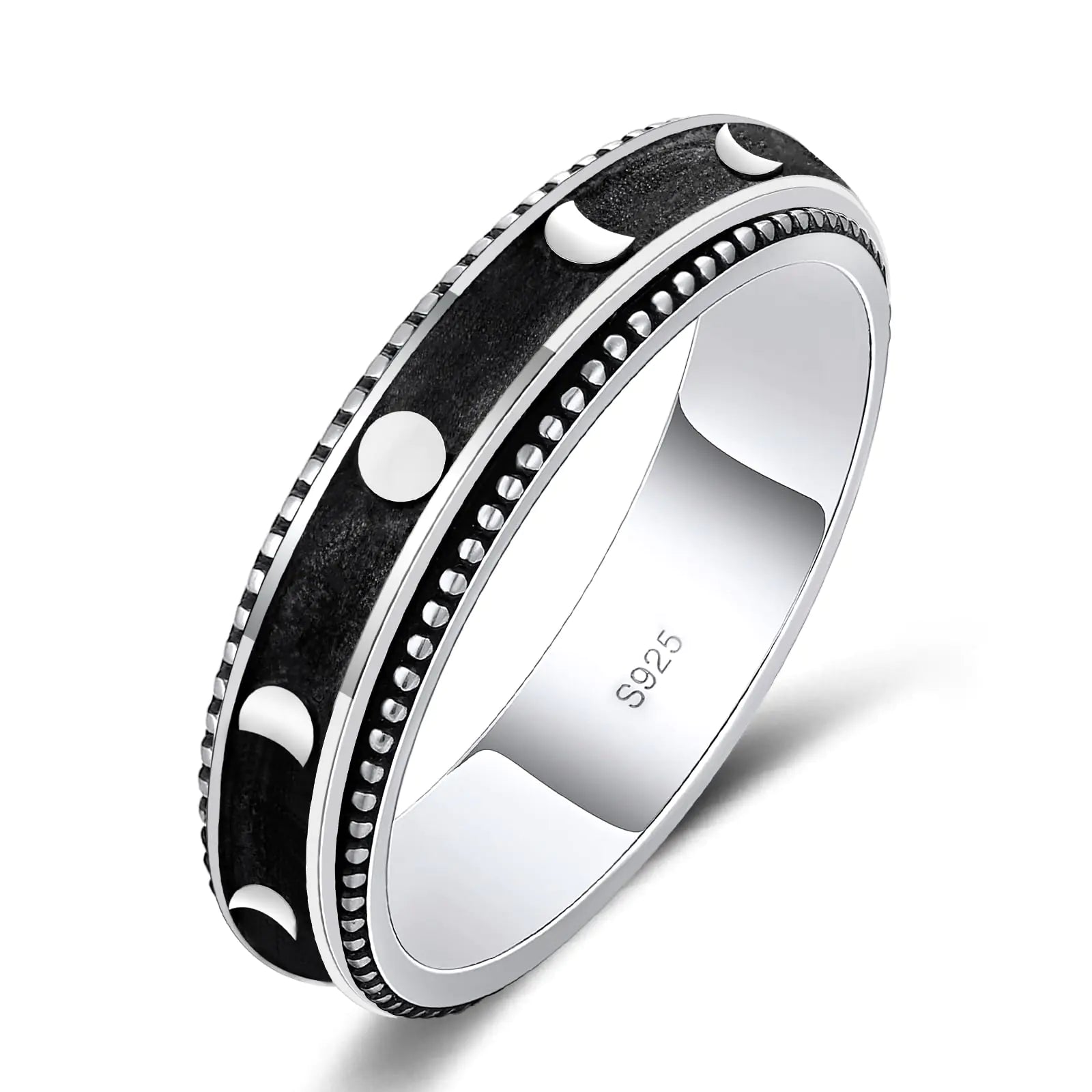 Sterling S925 Silver Moon Phase Spinner Ring - Ace Fashion