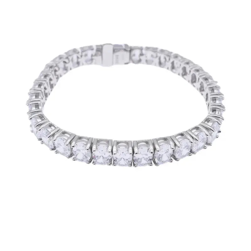 Sterling Silver Zircon Oval Link Bracelet - Ace Fashion