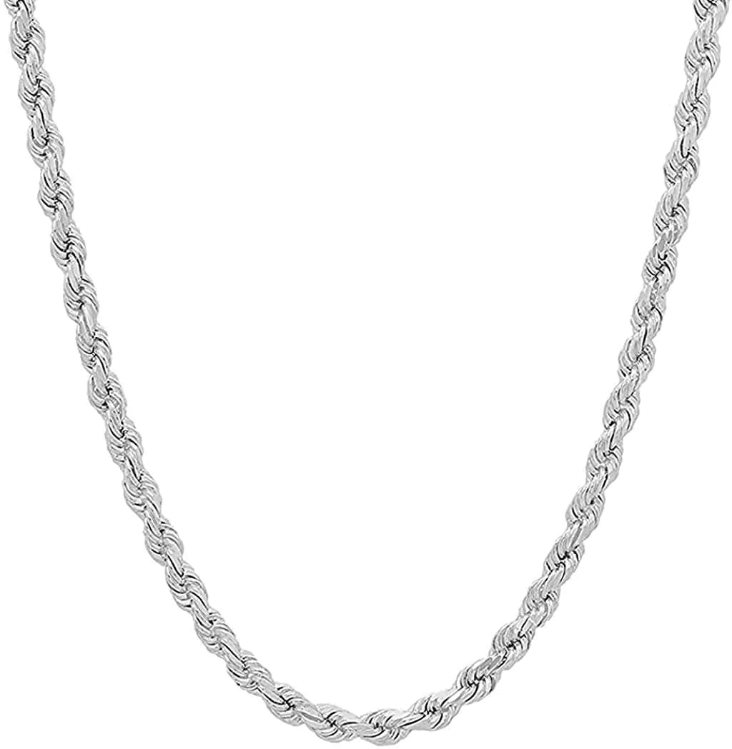 Savlano 925 Sterling Rope Necklace - Italian Diamond Cut Chain