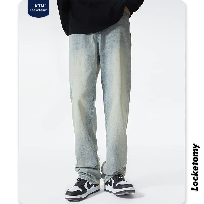 Men's Urban Yellow Wide-Leg Jeans - Ace Fashion