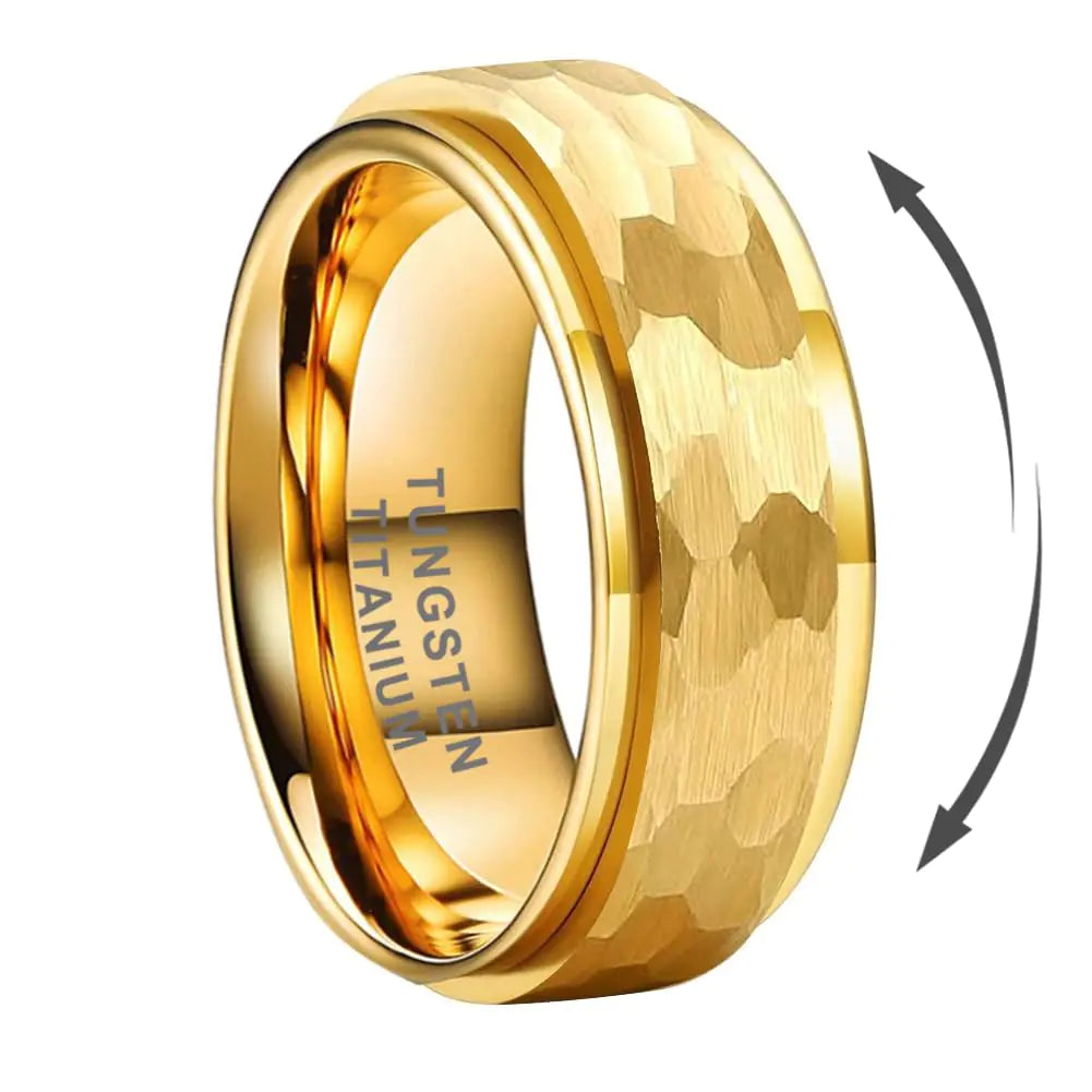 TUTISS 8mm Hammered Gold Spinner Anxiety Ring