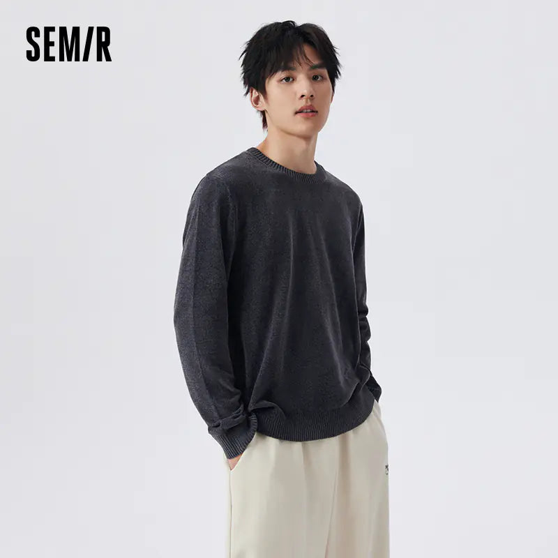 Men's Chenille Mid-Sleeve Solid T-Shirt