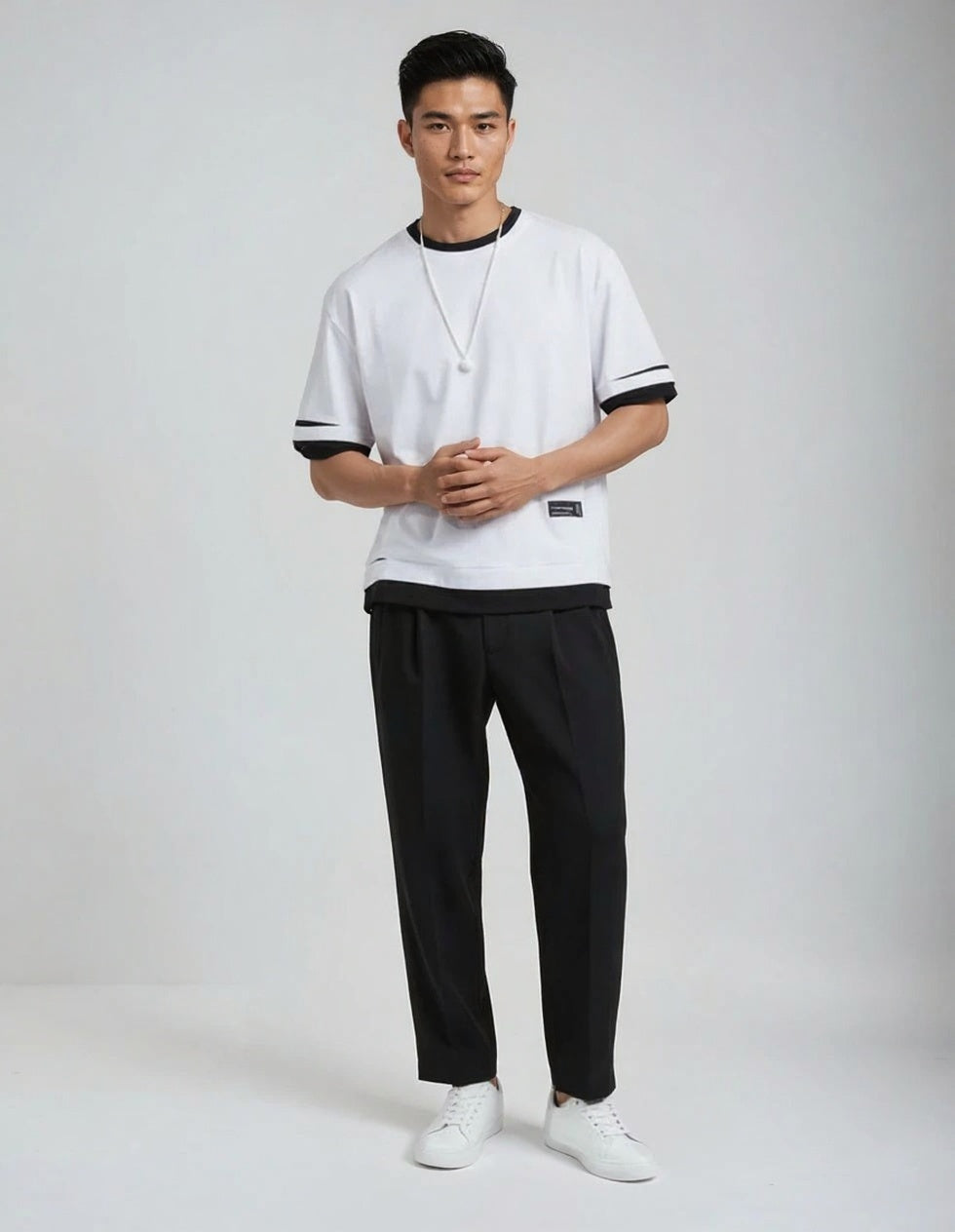 Men's Relaxed Cotton Summer Tee - White & Black