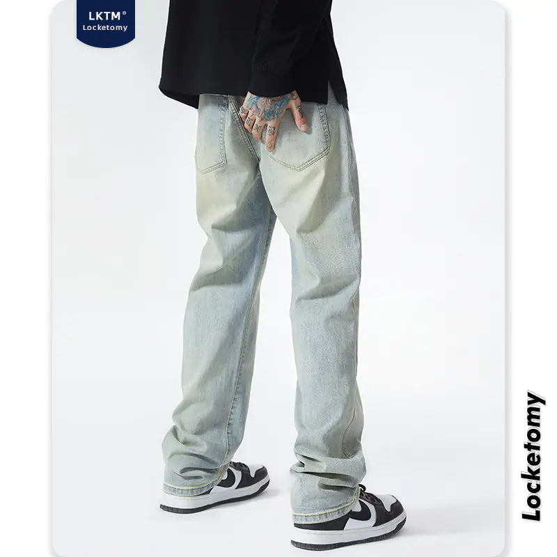 Men's Urban Yellow Wide-Leg Jeans - Ace Fashion