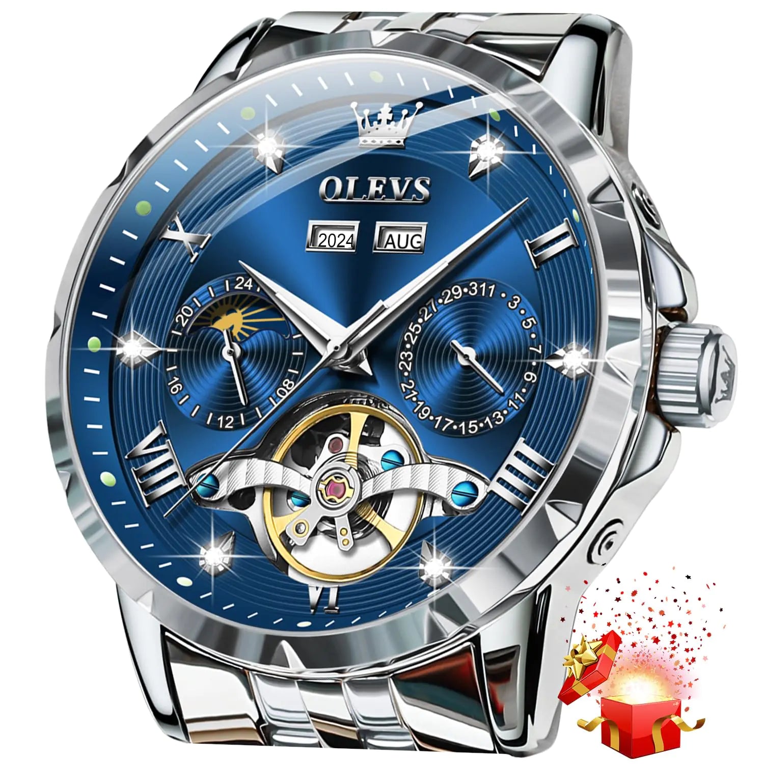 Automatic Watch Luxury Dress Diamond Self Winding Skeleton Tourbillion