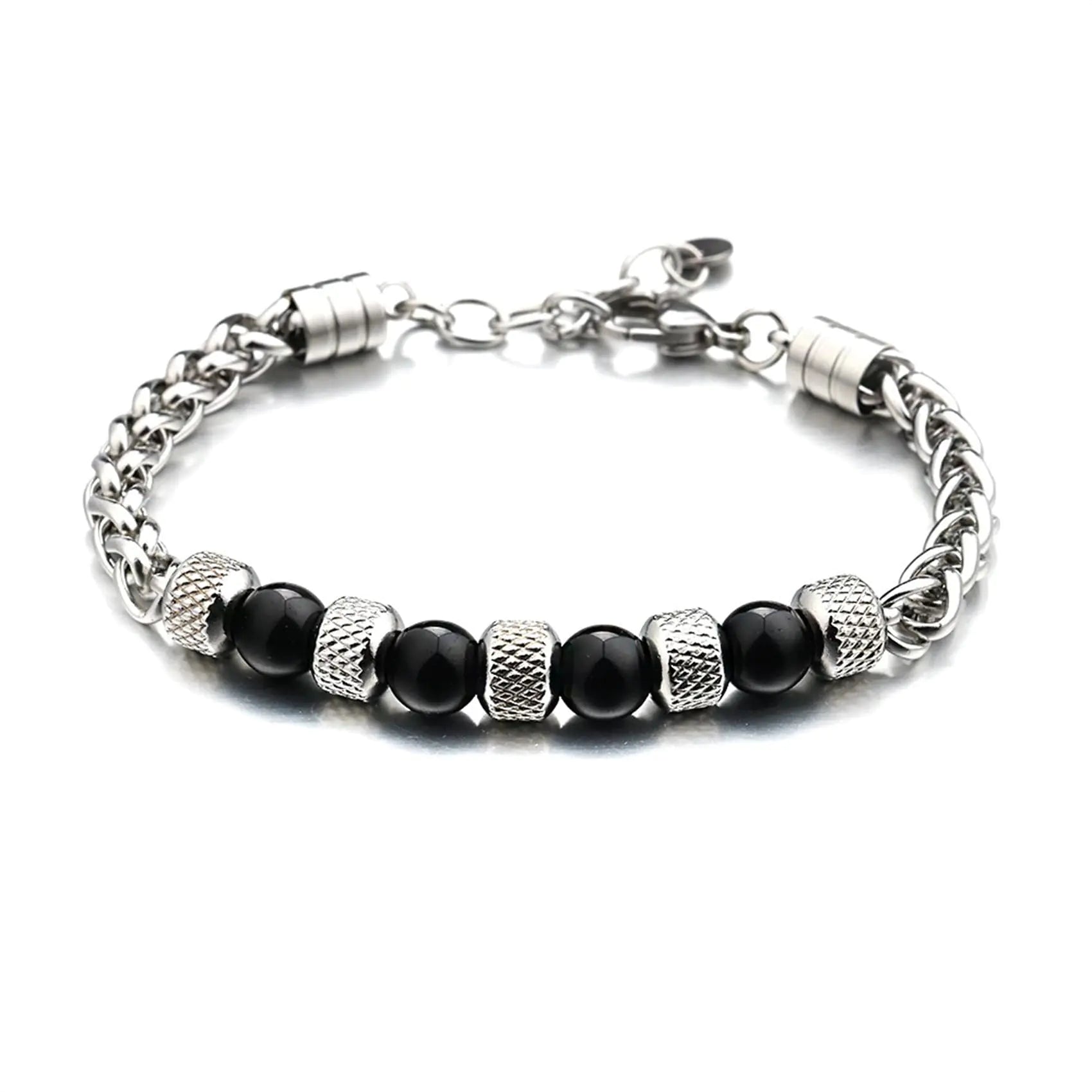 ONYXGLINT 8MM Men's Black Beaded Stainless Bracelet