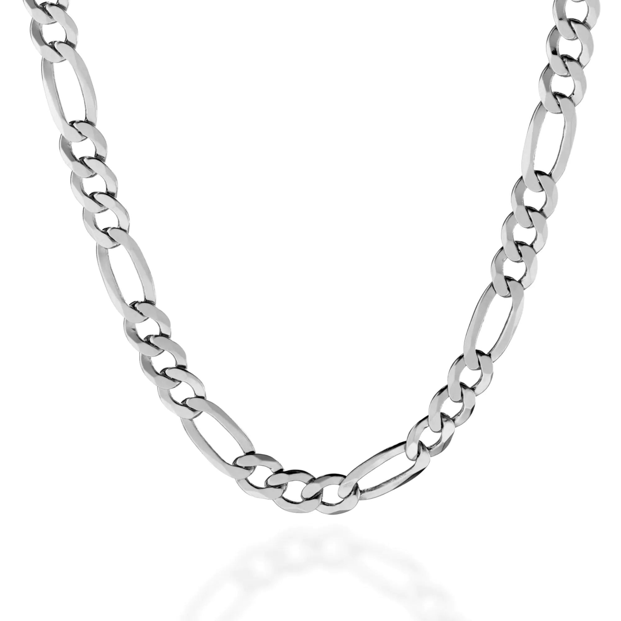 QUADRI - Figaro Chain Sterling Silver 925-7 mm Italian Necklace for Men Women - 18 Inch - Premium Quality Made in Italy Certified - Gift Box Included
